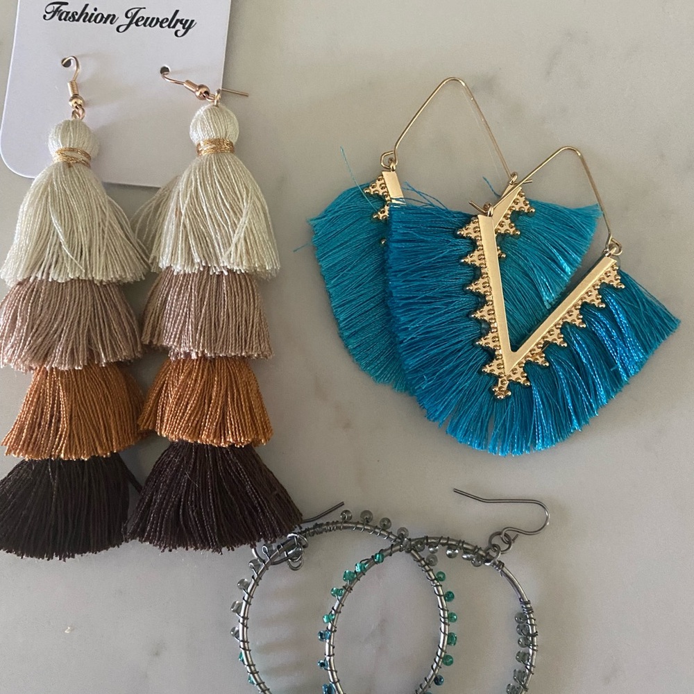 Fashion Jewelry Tassel Earrings Set - Multicolor